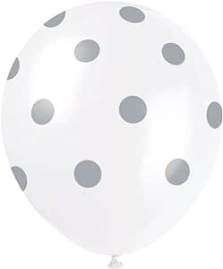 Unique Silver Dotted Latex Balloons (30cm) Pack of 6 RRP 1.69 CLEARANCE XL 99p