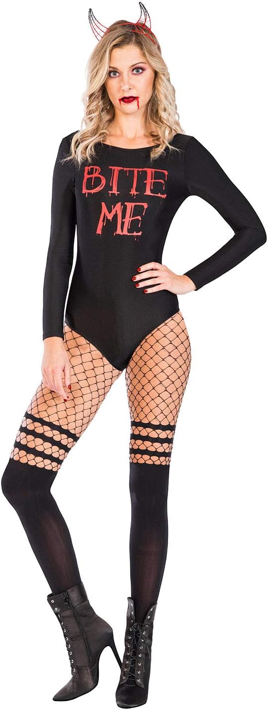 Amscan 9908983 Bite Me Black Long Sleeved Body Suit (10-12) RRP 5.84 CLEARANCE XL 3.99