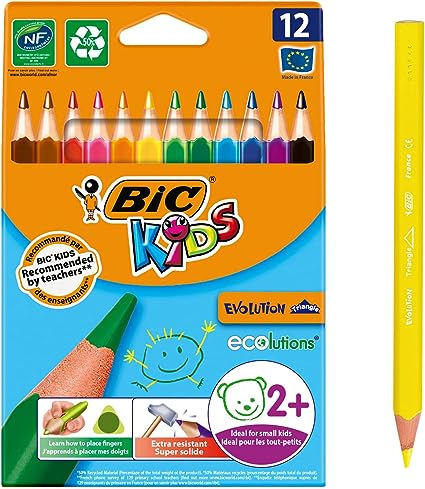 BIC Kids Evolution ECOlutions Triangular Colouring Pencils Assorted Colours Pack of 12 RRP 5.05 CLEARANCE XL 3.99
