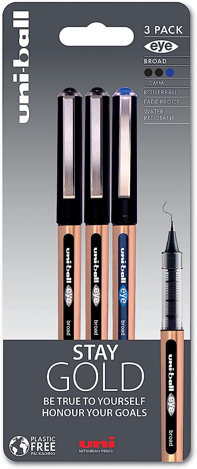 Uni-Ball Pen 3 Pack 1.0mm 2x Black 1x Blue RRP 5.95 CLEARANCE XL 4.99