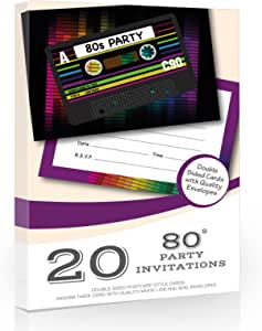 Olivia Samuel 20 x 1980s Party Invitations with Envelopes RRP 6.99 CLEARANCE XL 3.99