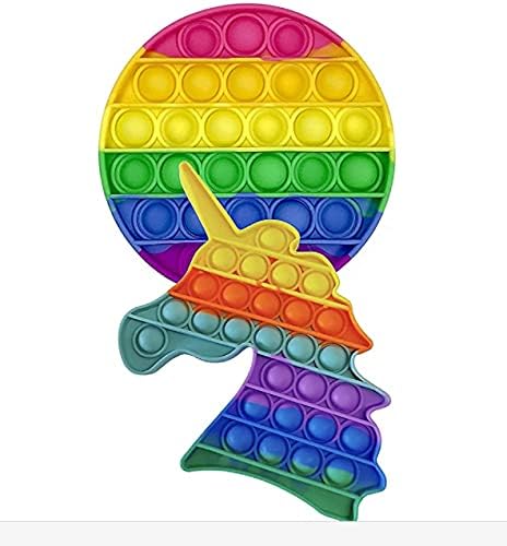 Deidentified 2 Piece (Unicorn & Round) Rainbow Coloured Silicone Fidget Toy RRP 8.99 CLEARANCE XL 5.99