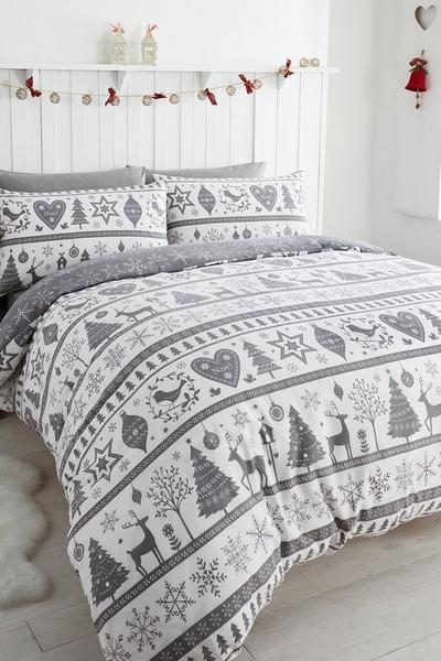 Portfolio Home Noel Grey Double Duvet Cover and Pillowcases RRP £23.99 CLEARANCE XL £12.99