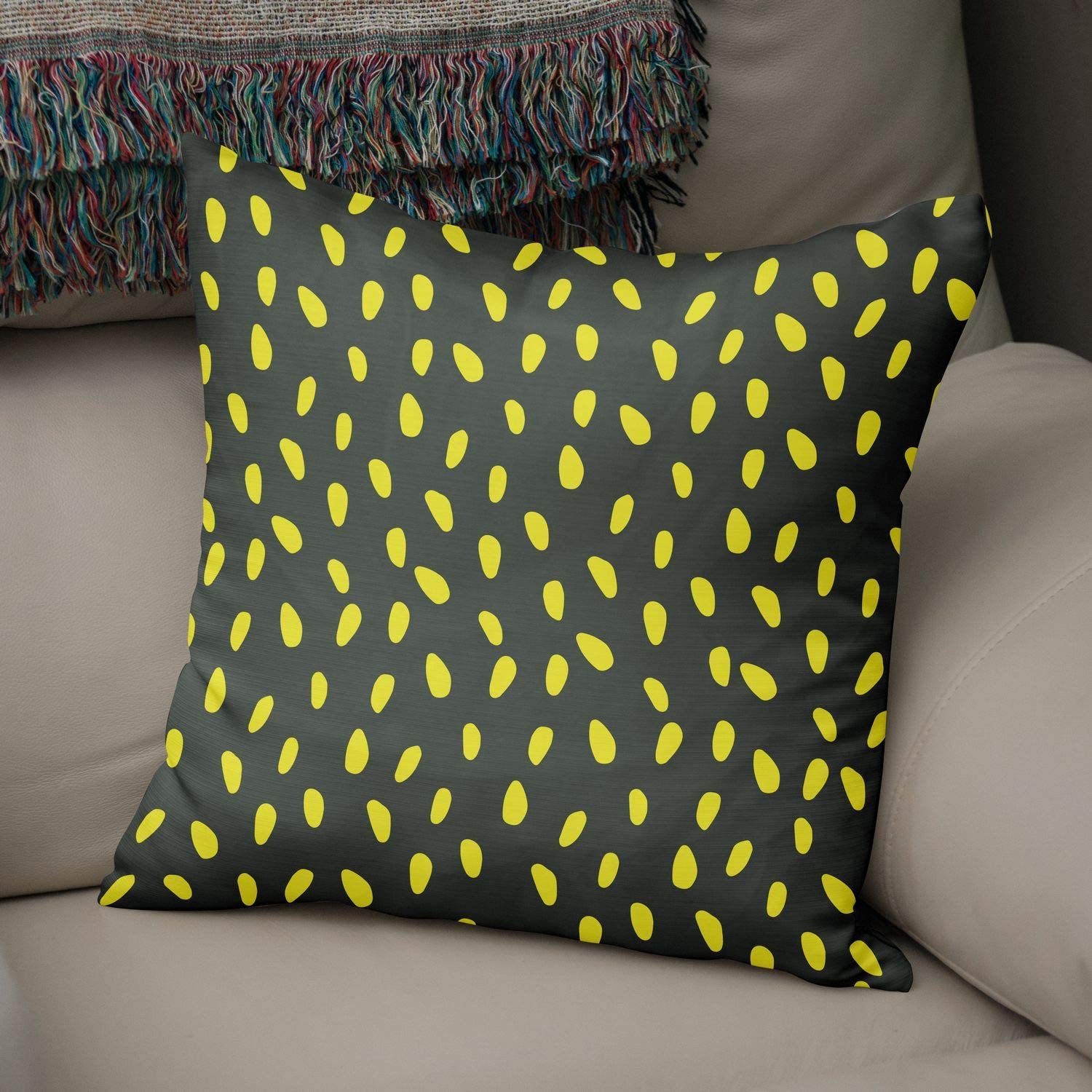 Bonamaison Yellow Spot Design Decorative Green Cushion Cover 43 x 43cm RRP £7.64 CLEARANCE XL £4.99
