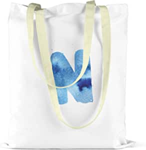 Bonamaison Large Blue N Design Printed Cream Tote Bag 34 x 40cm RRP 5.99 CLEARANCE XL 3.99