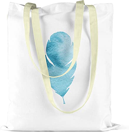 Bonamaison Large Blue Feather Design Printed Cream Tote Bag 34 x 40cm RRP 5.99 CLEARANCE XL 3.99