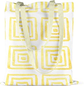 Bonamaison Yellow Multi-Square Design Printed Cream Tote Bag 34 x 40cm RRP £5.99 CLEARANCE XL £3.99