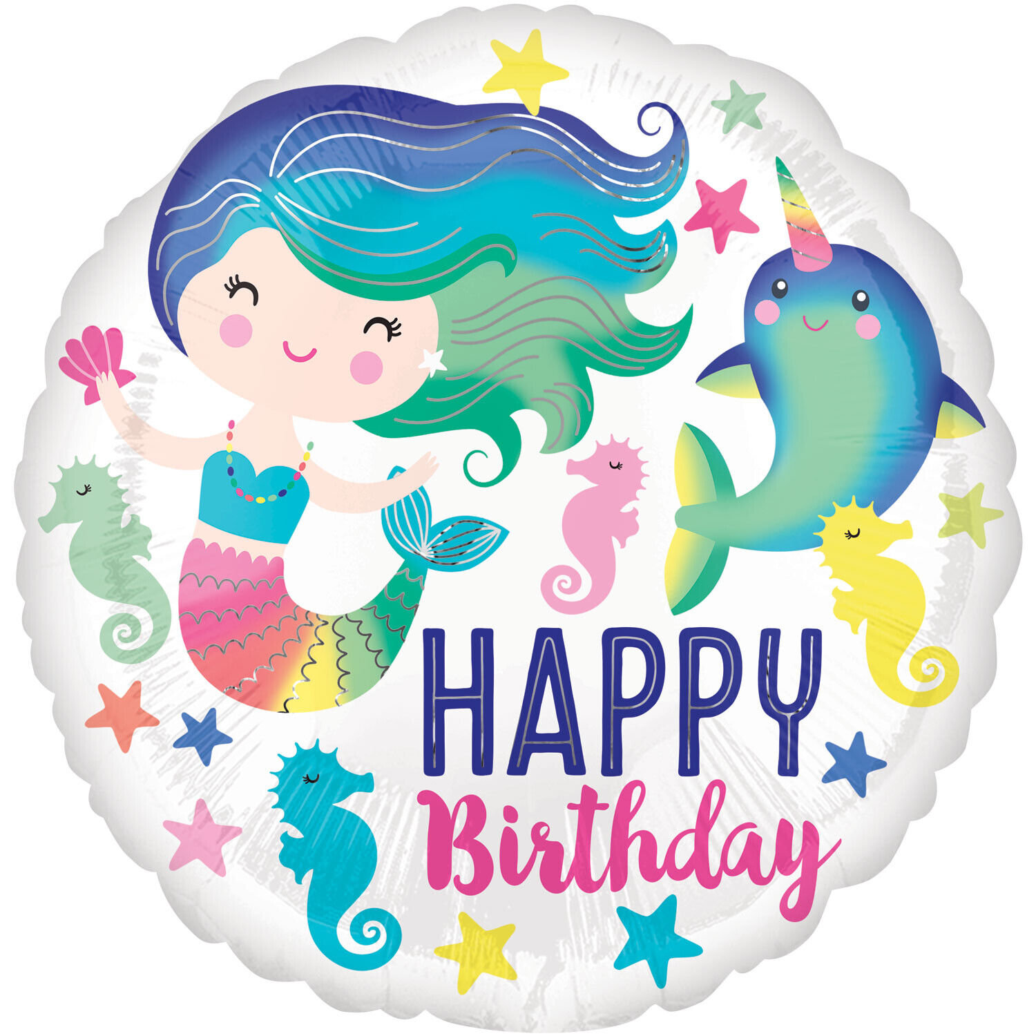 Anagram Mermaid & Narwhal Design Happy Birthday 17 Inch Foil Balloon RRP £3.99 CLEARANCE XL £2.99
