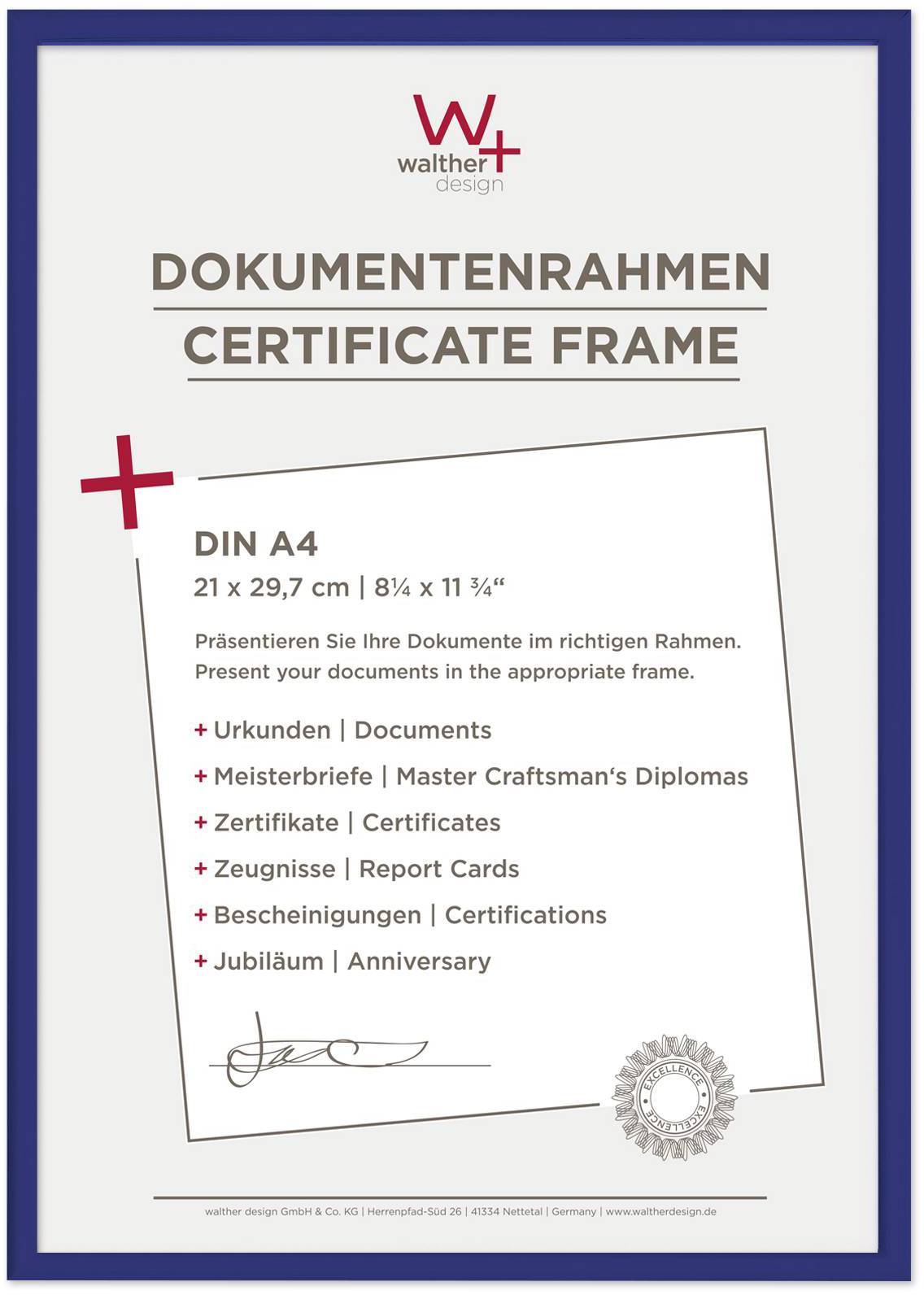 Walther Design Blue Certificate Frame RRP £9.99 CLEARANCE XL £5.99