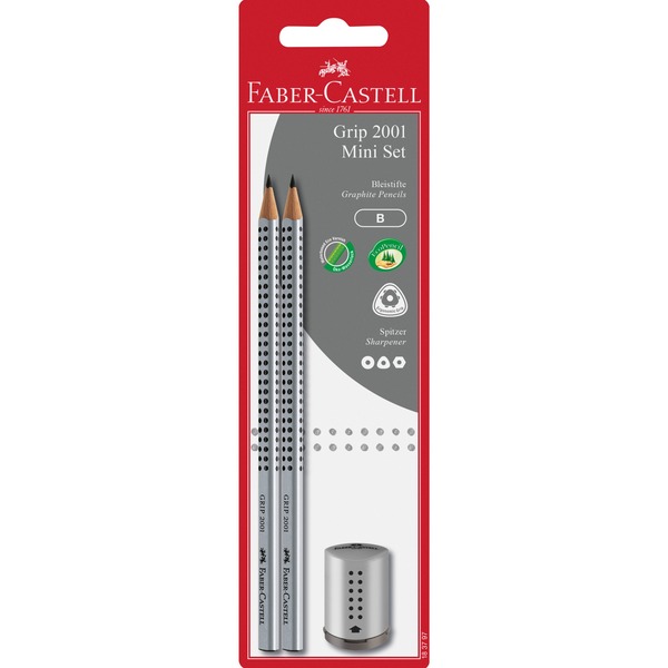 Faber-Castell Grip 2001 Mini Set 2x Graphite Pencils & Sharpener RRP 4.50 CLEARANCE XL 1.99