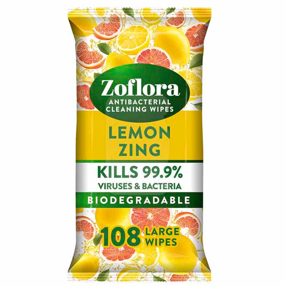 Zoflora Lemon Zing Antibacterial Large Multisurface Cleaning Wipes 108