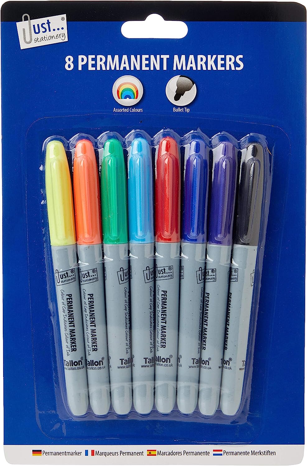Just Stationery Pack Of 8 Coloured Permanent Markers RRP £3.28