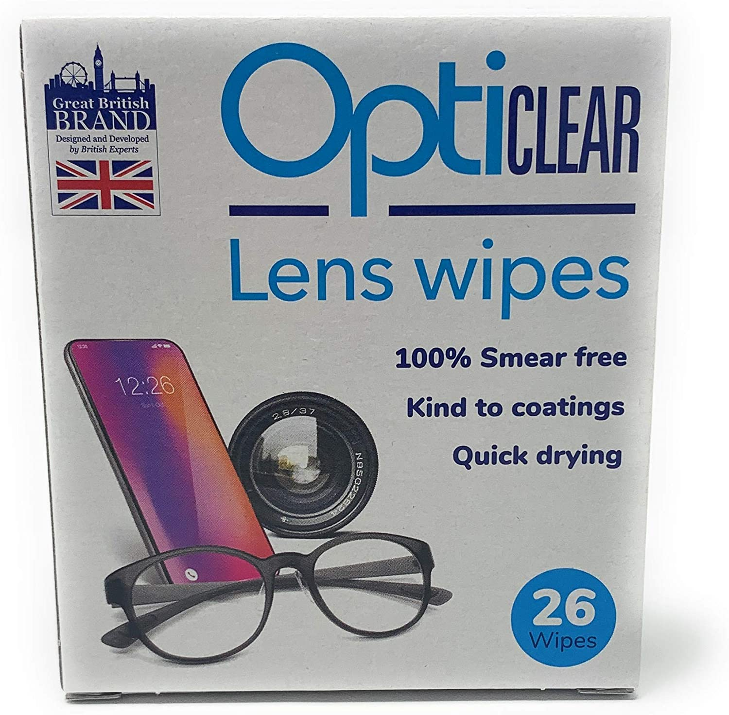 Opticlear 26 Lens Wipes RRP £1.50 CLEARANCE XL 99p