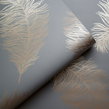 Statement Grey Feather Metallic effect Smooth Wallpaper 53cm x 10.05M RRP £12 CLEARANCE XL £7.99