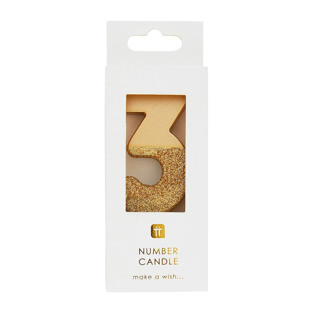 Talking Tables We Heart Birthdays Gold Glitter Number Candle 3 RRP £3 CLEARANCE XL £1