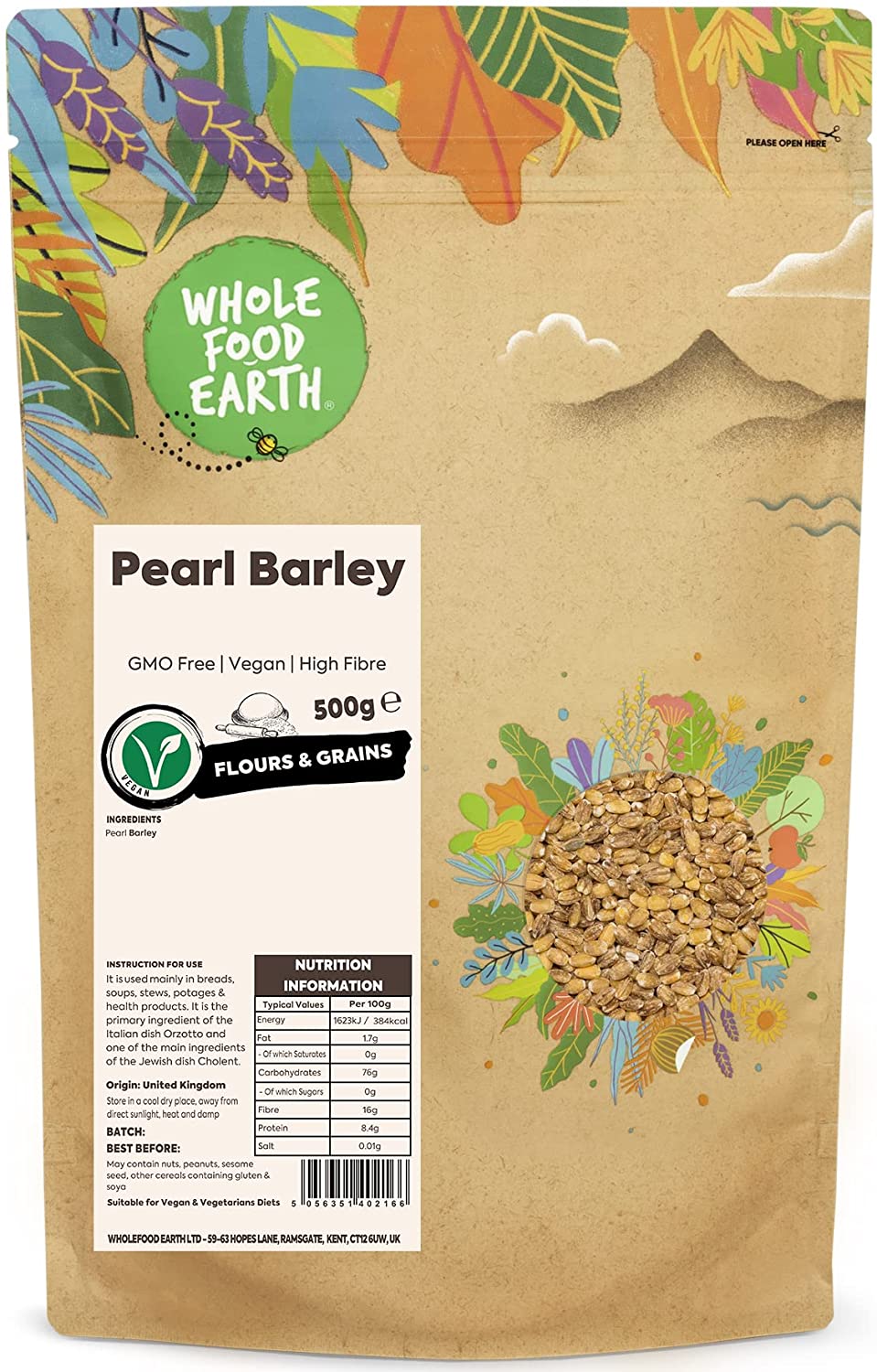 Wholefood Earth Pearl Barley 500g (Dec 22) RRP £2.38 CLEARANCE XL £1.50