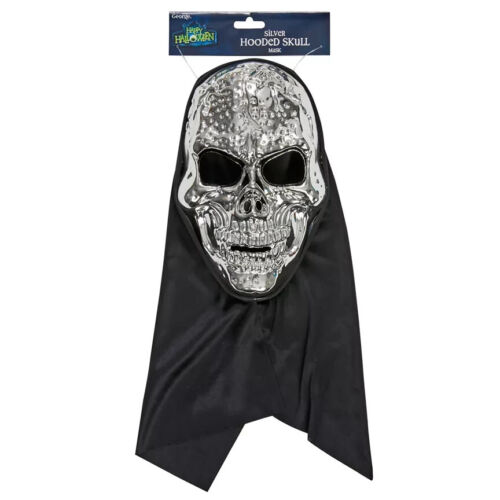George Happy Halloween Silver Skull Hooded Mask RRP £4.99 CLEARANCE XL £3.99