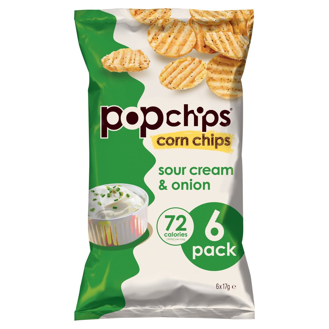 Popchips Corn Chips Sour Cream & Onion 6 Pack 17g RRP £2.25 CLEARANCE