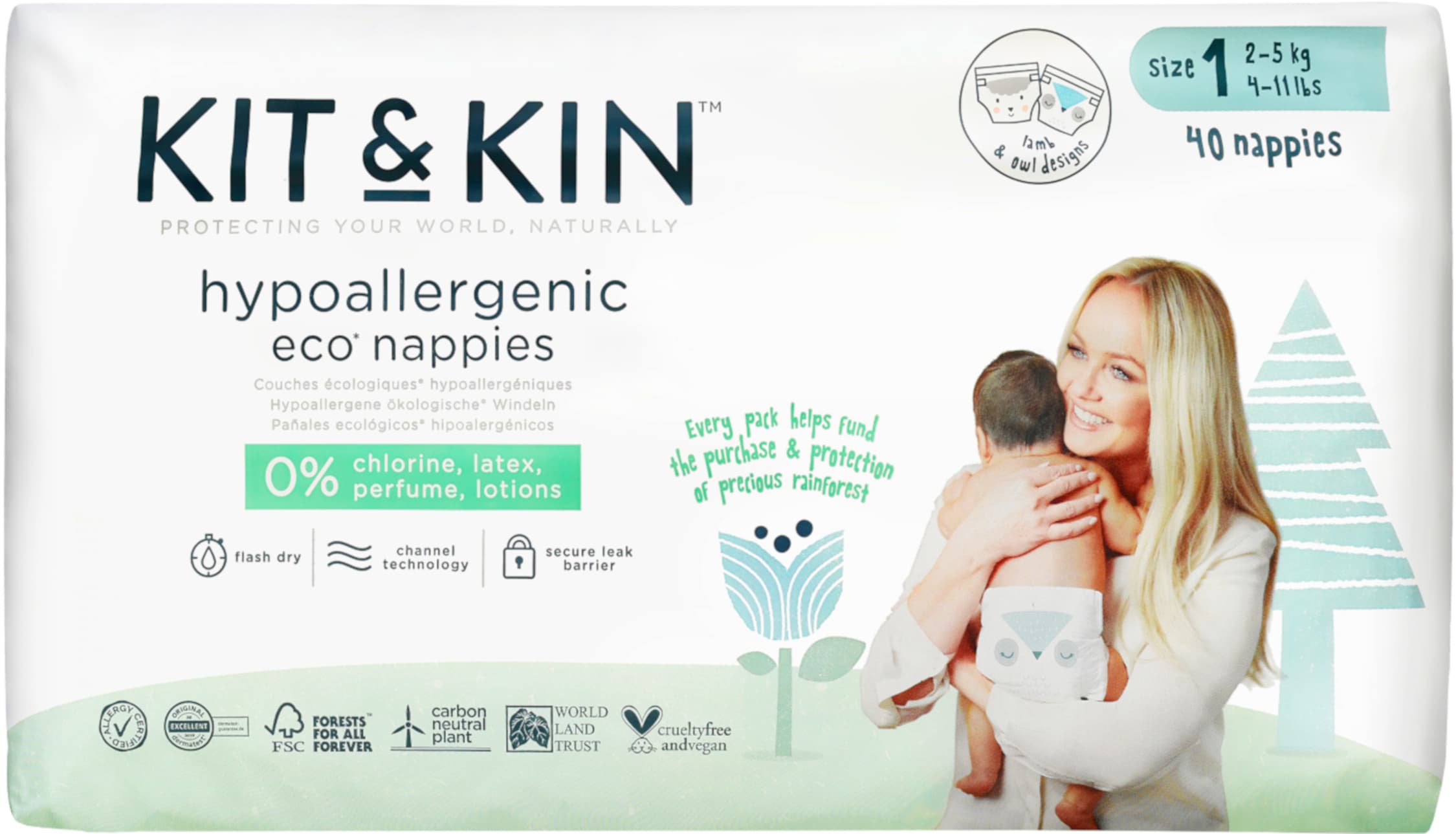 Kit & Kin Hypoallergenic Eco Nappies Size 1 2-5kg RRP £8 CLEARANCE XL £6.99