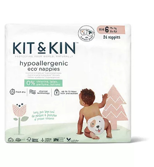 Kit & Kin Hypoallergenic Eco Nappies Size 6 14+kg 26 Nappies RRP £8 CLEARANCE XL £7.50