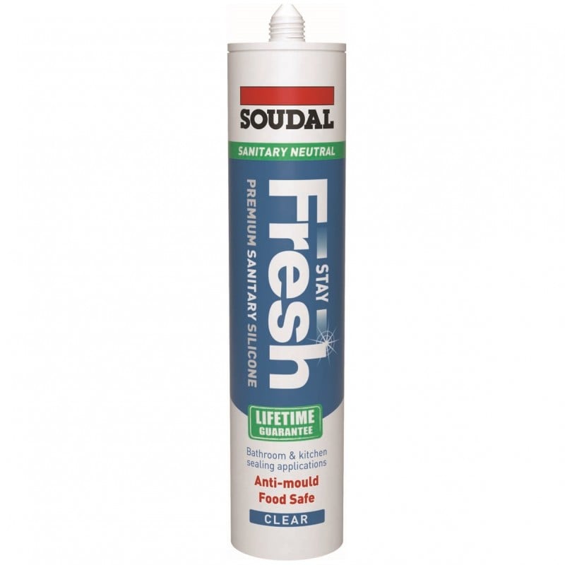 Soudal Stay Fresh Bathroom Kitchen Neutral Silicone Sealant Clear RRP £11.88 CLEARANCE XL £2.99 or 2 for £5