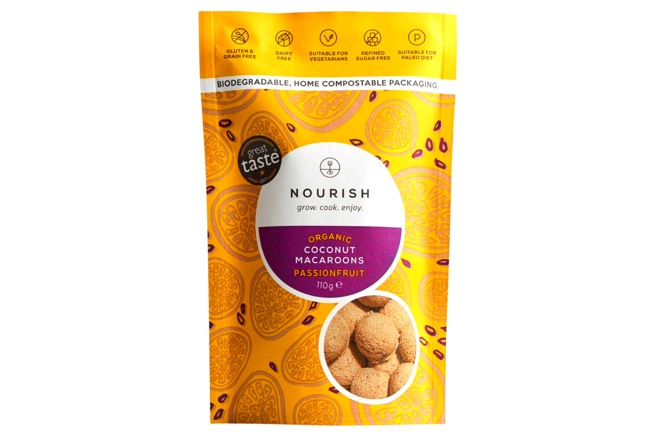 Nourish Organic Coconut Macaroons Passionfruit 110g RRP £4.20 CLEARANCE XL £2.99