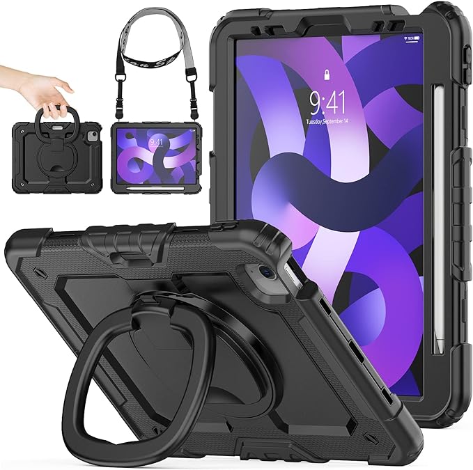 iPad Air4 10.9 Inch Case Fully Black With Ring Kickstand/Holder RRP £24.99 CLEARANCE XL £19.99