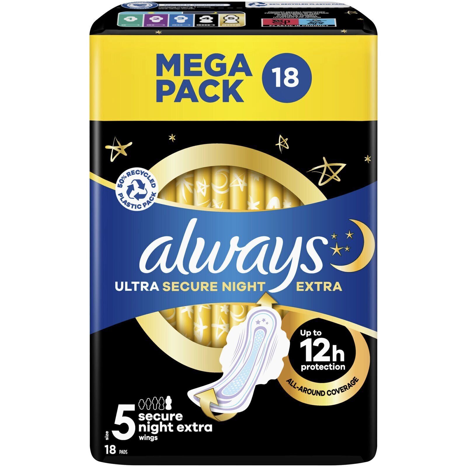 Always Ultra Secure Night Extra Size 5 Mega Pack 18 RRP £3.50 CLEARANCE XL £2.99