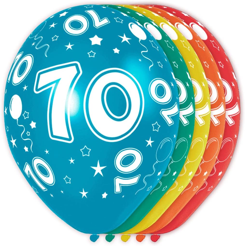 Folat 19370 70th Birthday Balloons 5 Pack Multi Coloured RRP £4.40 CLEARANCE XL £3.99