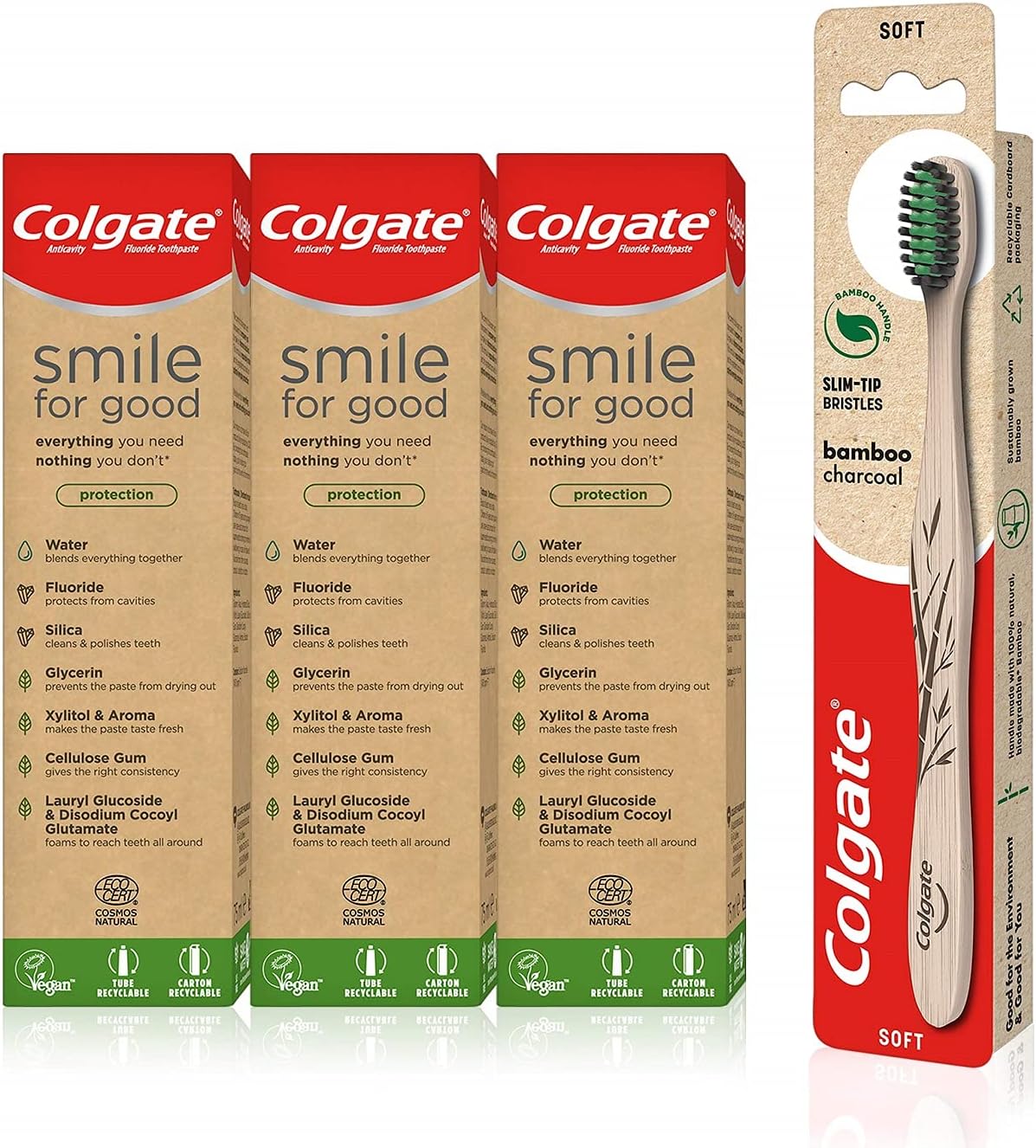 Colgate Bamboo Charcoal Toothbrush & Smile for Good Toothpaste 75ml 3 Pack RRP £19.99 CLEARANCE XL £14.99