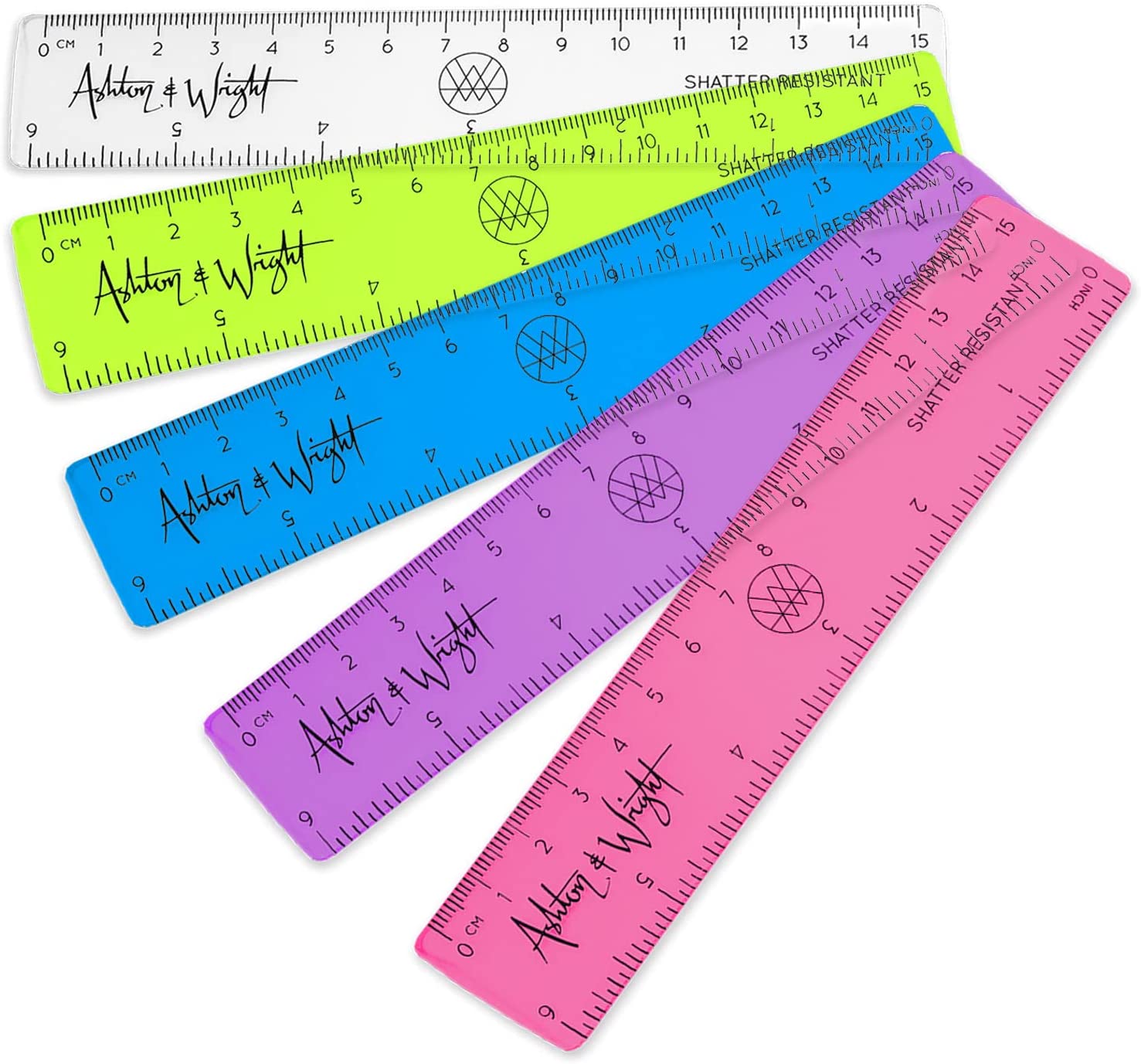 Ashton & Wright 5 Pack Multicoloured Shatter Resistant Rulers RRP £3.99 CLEARANCE XL £2.99