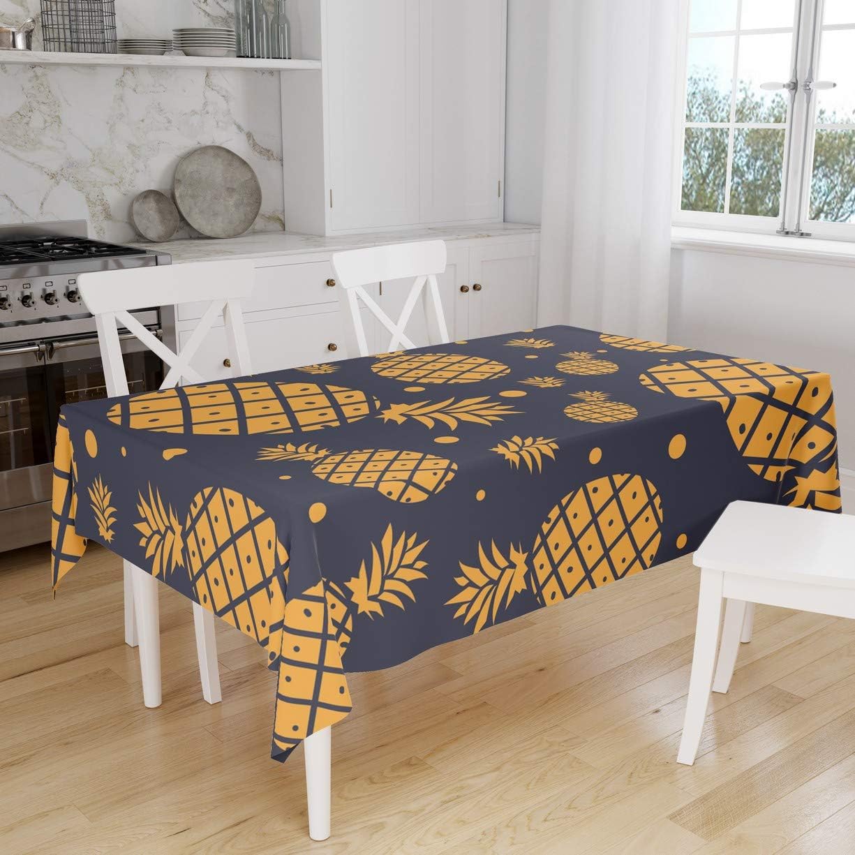 Bonamaison Orange Pineapple Design Black Tablecloth 140 x 160cm RRP £26.44 CLEARANCE XL £16.99