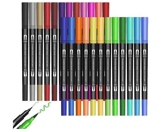 Jsdoin Dual Tip Brush Pens 24 Colours Felt Tip Pen Set RRP £5.99 CLEARANCE XL £3.99