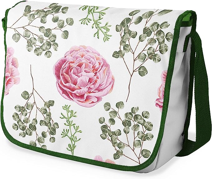 Bonamaison Pink & Green Floral Pattern Messenger School Bag w/ Khaki Strap RRP £16.91 CLEARANCE XL £9.99