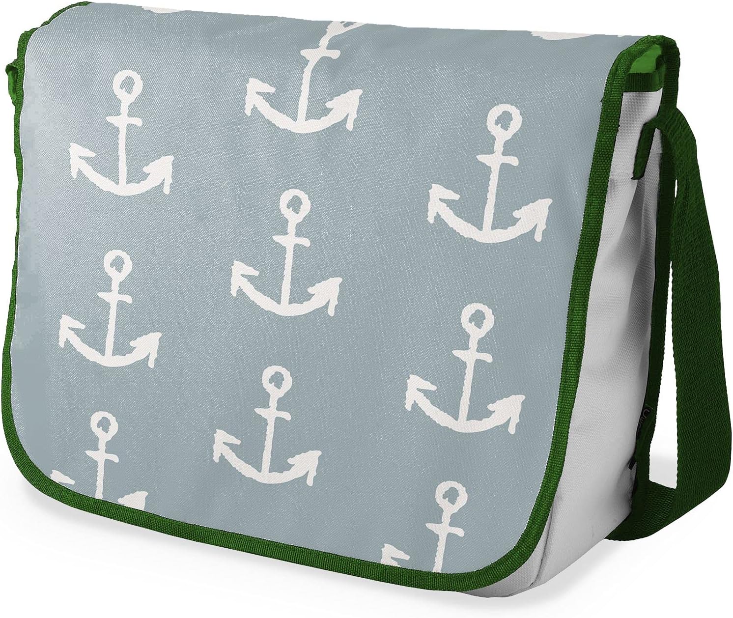 Bonamaison Ship Anchors Pattern Messenger School Bag w/ Khaki Strap RRP £16.91 CLEARANCE XL £9.99