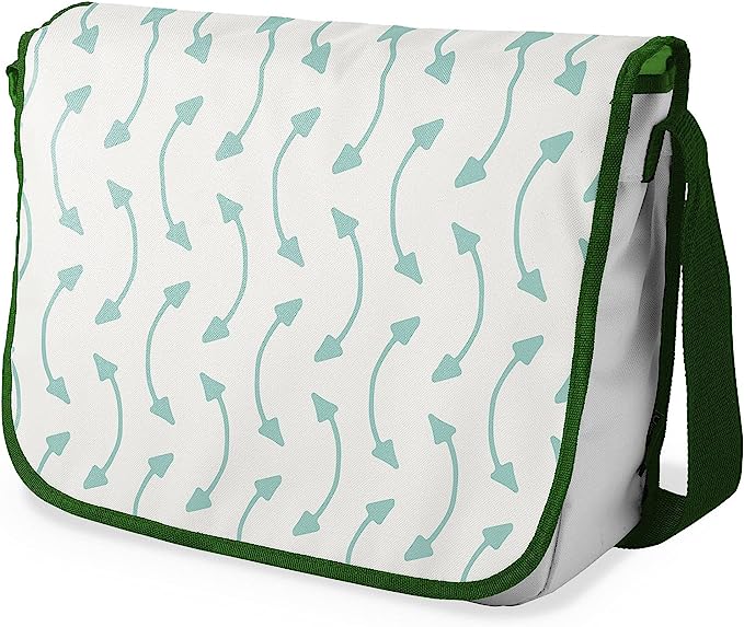 Bonamaison Green Arrows Pattern Messenger School Bag w/ Khaki Strap RRP £16.91 CLEARANCE XL £9.99