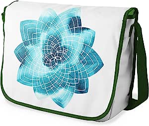 Bonamaison Blue Geo Kaleidoscope Pattern Messenger School Bag w/ Khaki Strap RRP 16.91 CLEARANCE XL 9.99