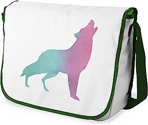 Bonamaison Blue & Purple Wolf Pattern Messenger School Bag w/ Khaki Strap RRP £16.91 CLEARANCE XL £9.99