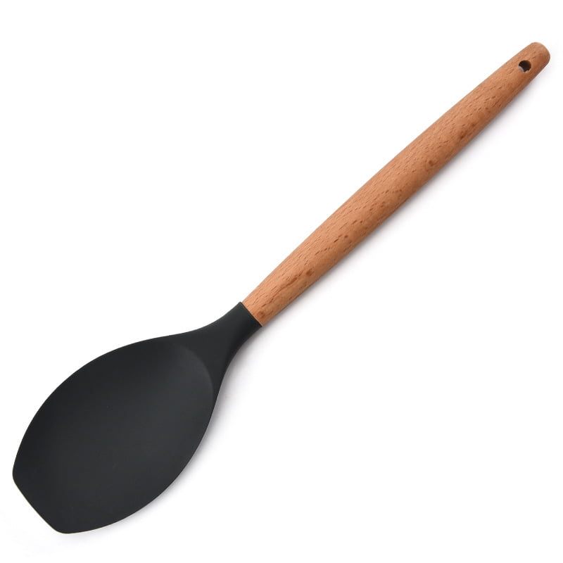 Deidentified Black Silicone Salad Spoon with Wooden Handle RRP £4.99 CLEARANCE XL £3.99