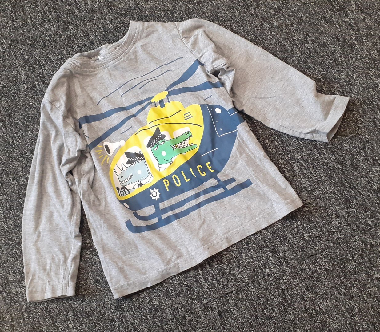 PRELOVED M&S Grey Long Sleeve T-Shirt w/ Police Design 3-4Yrs (98-104cm) RRP £8 CLEARANCE XL £2.49
