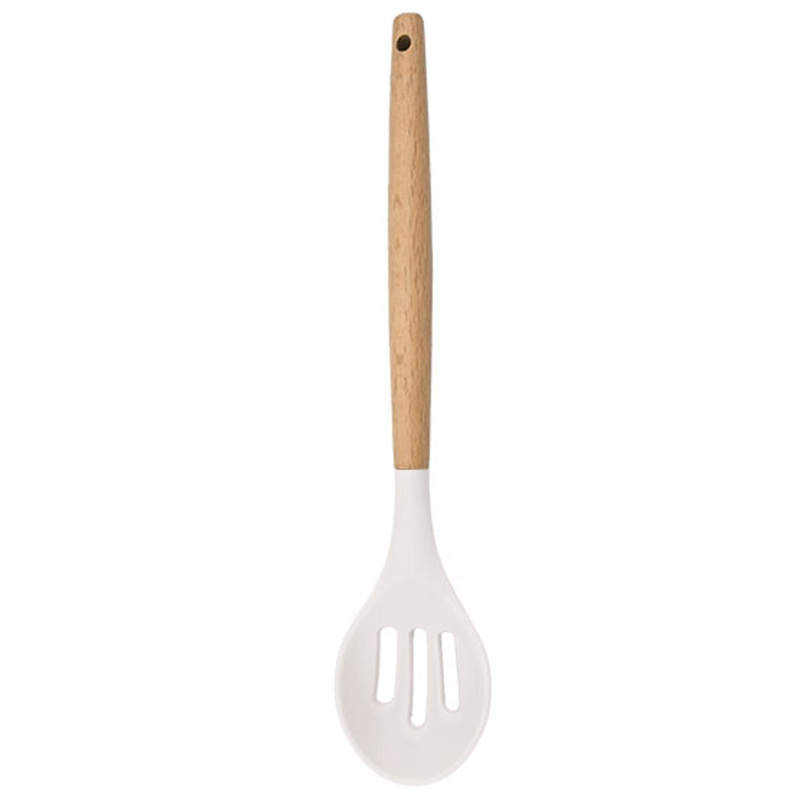 Deidentified White Silicone Slotted Spoon with Wooden Handle RRP £4.99 CLEARANCE XL £3.99