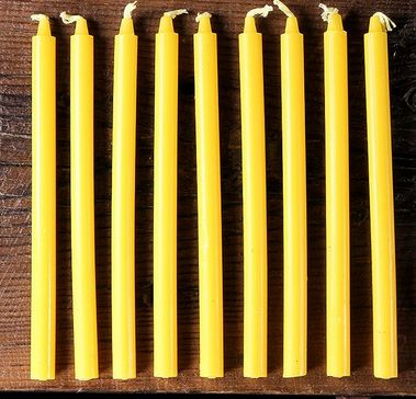 Redchocol8 Set Of 9 Thin Short Yellow Candles 13cm 8mm Wide RRP £5.99 CLEARANCE XL £4.99