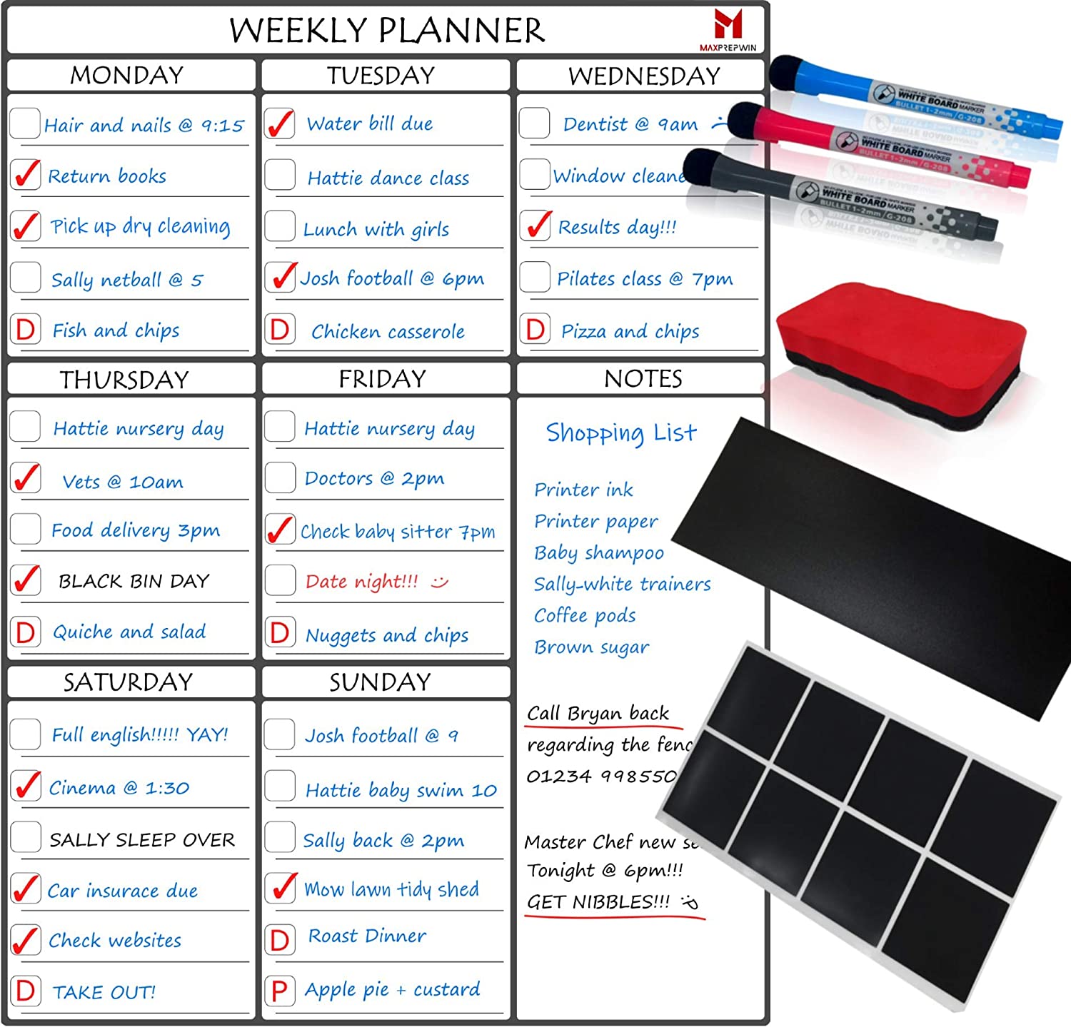 Max Prep Win Magnetic Weekly Planner Whiteboard RRP £13.89 CLEARANCE XL £9.99