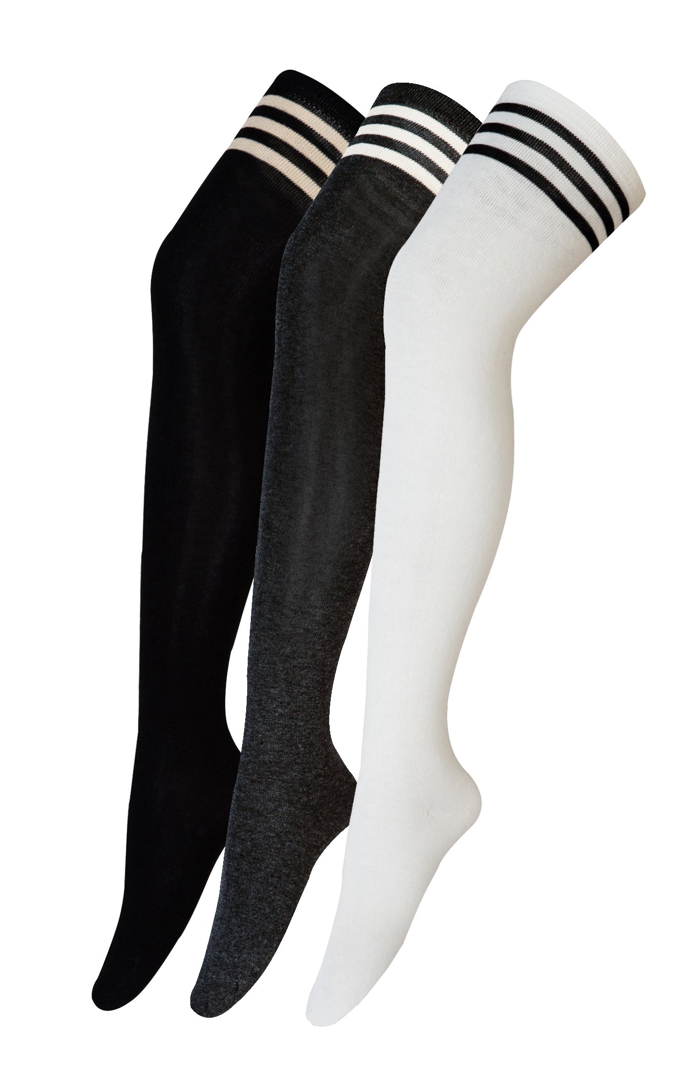 Urban Goco Women Triple Stripe Over The Knee High Socks 3 Pairs (Model A) RRP £4.99 CLEARANCE XL £3.99
