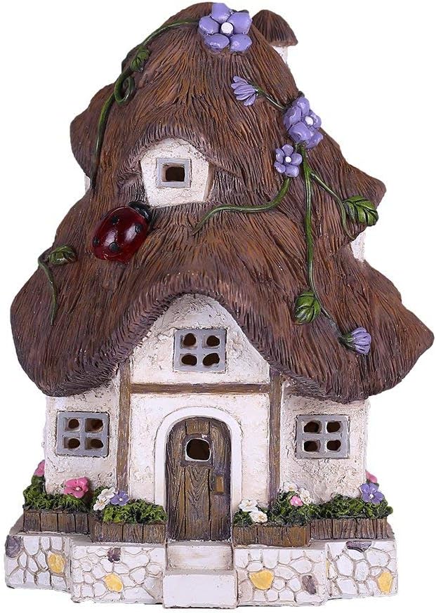 TERESA'S COLLECTIONS Brown Fairy House Garden Ornaments Outdoor with Solar Lights RRP £19.99 CLEARANCE XL £14.99