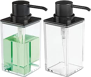 mDesign Set of 2 Bathroom Soap Pump Dispensers Clear & Black RRP £13.50 CLEARANCE XL £9.99