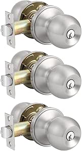 Probrico 3 Pack Entry Stainless Steel Exterior Security Door Knobs with Key RRP 31.70 CLEARANCE XL 24.99