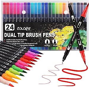 Deidentified 24 Colours Dual Tip Brush Colouring Pens RRP
