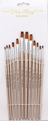 Zhu Ting Wooden Body 12 Paint Brush Set RRP £6.99 CLEARANCE XL £5.99