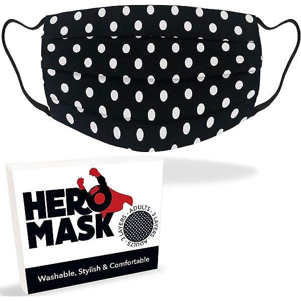 Hero Mask White Dots On Black Reusable Face Mask RRP £2.99 CLEARANCE XL £1.99